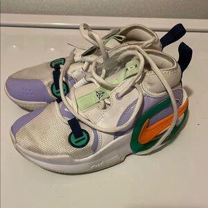 Nike White and Purple High-Top Sneakers with Unique Lacing